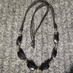 Vintage 90s, hematite twist column beads with small metal and glass? beads